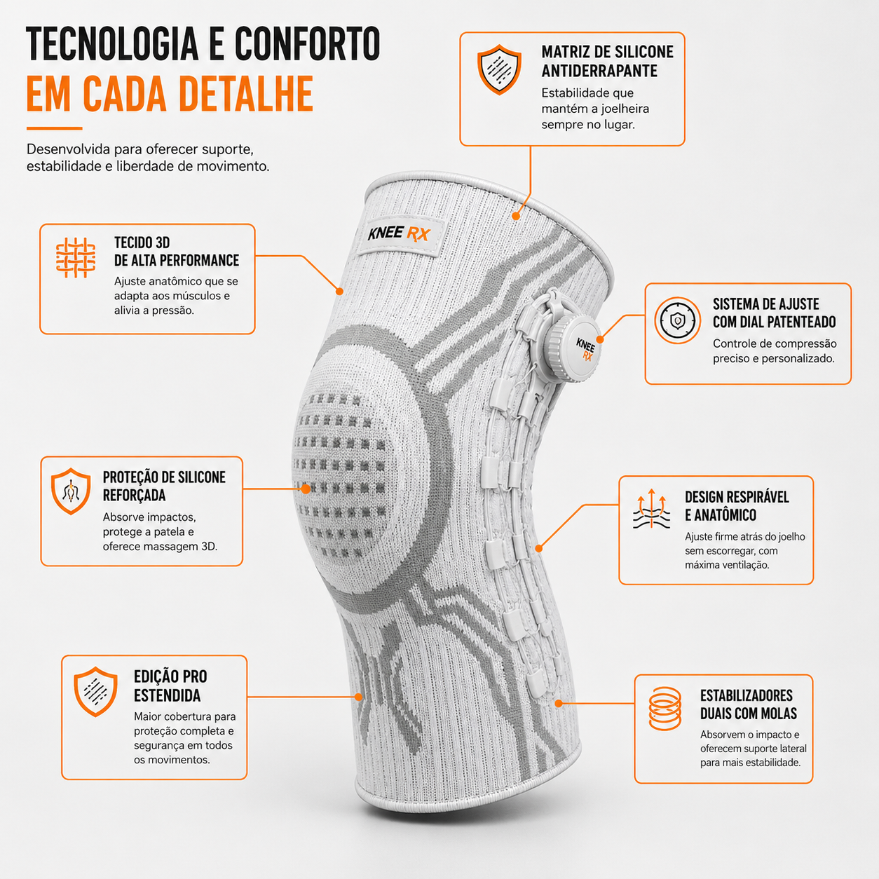 Tecnologia e conforto em cada detalhe da joelheira KneeRX